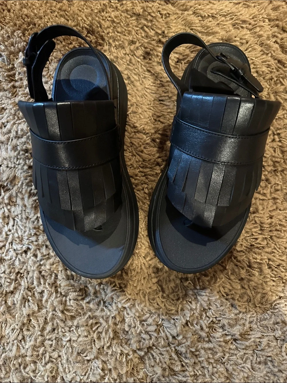 FitFlop Black Platform Fringe Slingback Sandals